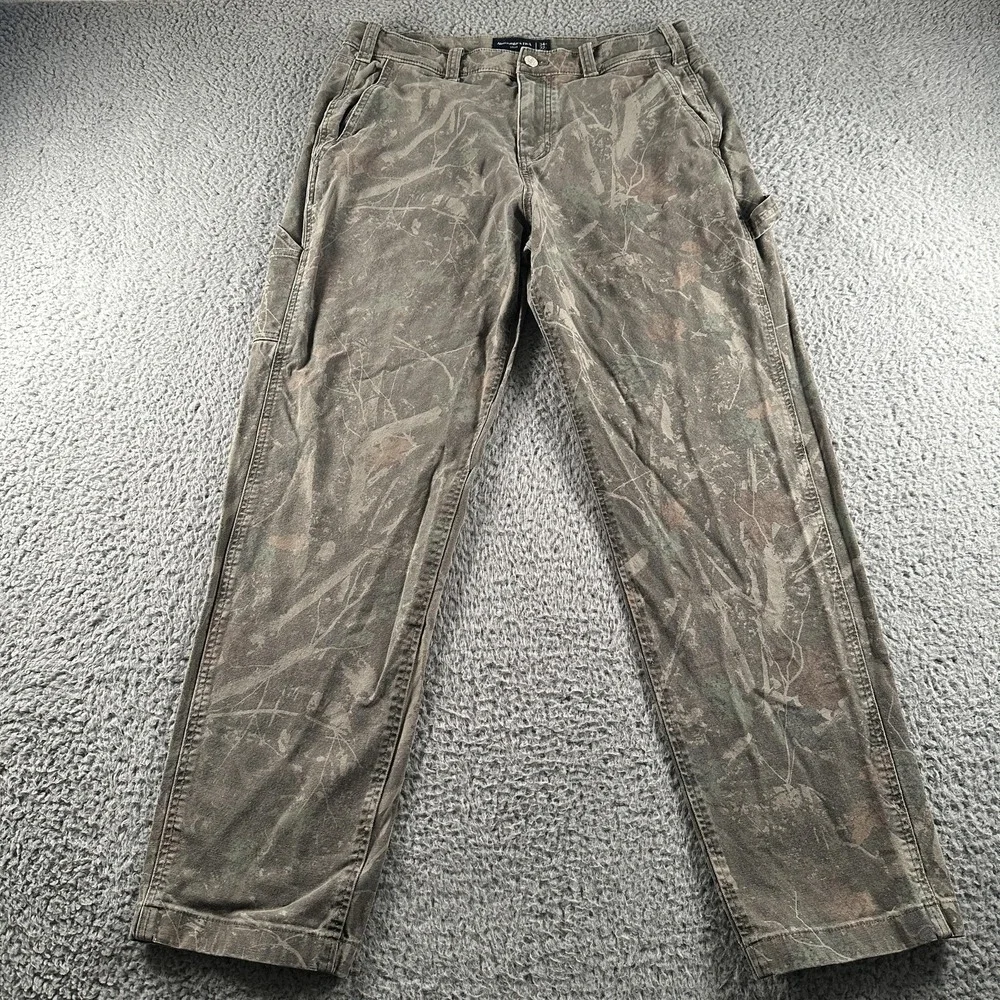 Abercrombie & Fitch Cargo Pants Mens 34(33 Fits)x32 Green Camo Loose Workwear